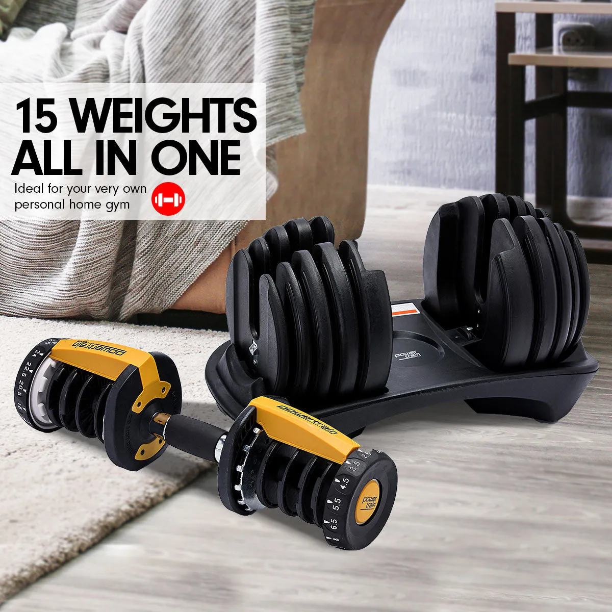 1x 24KG Adjustable Home Gym Dumbbell - Gold