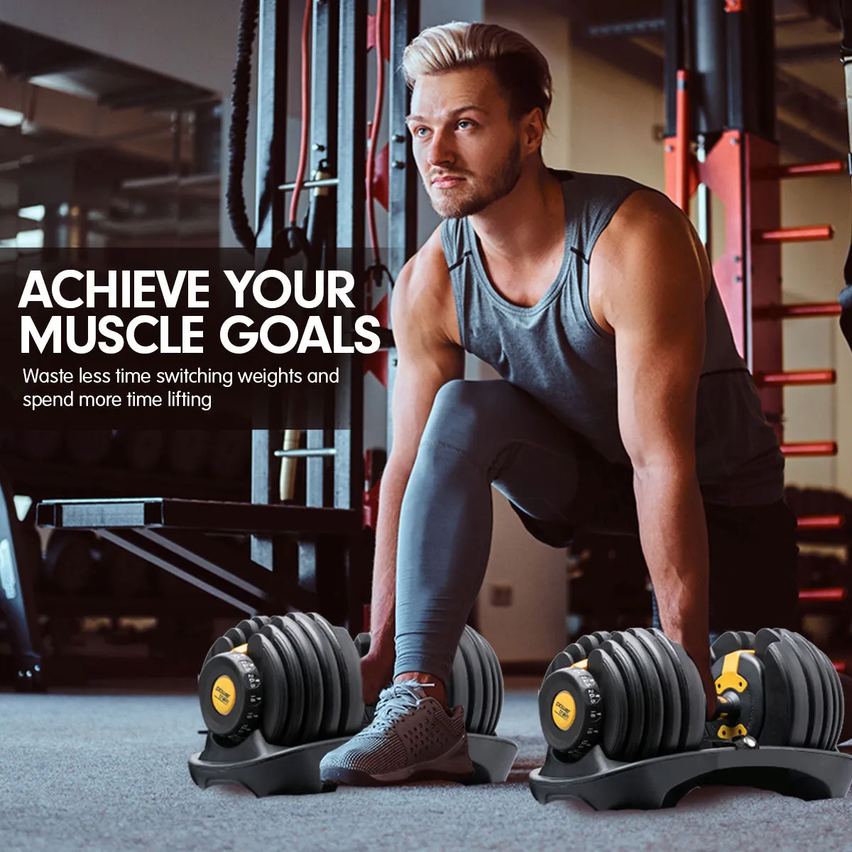 1x 24KG Adjustable Home Gym Dumbbell - Gold