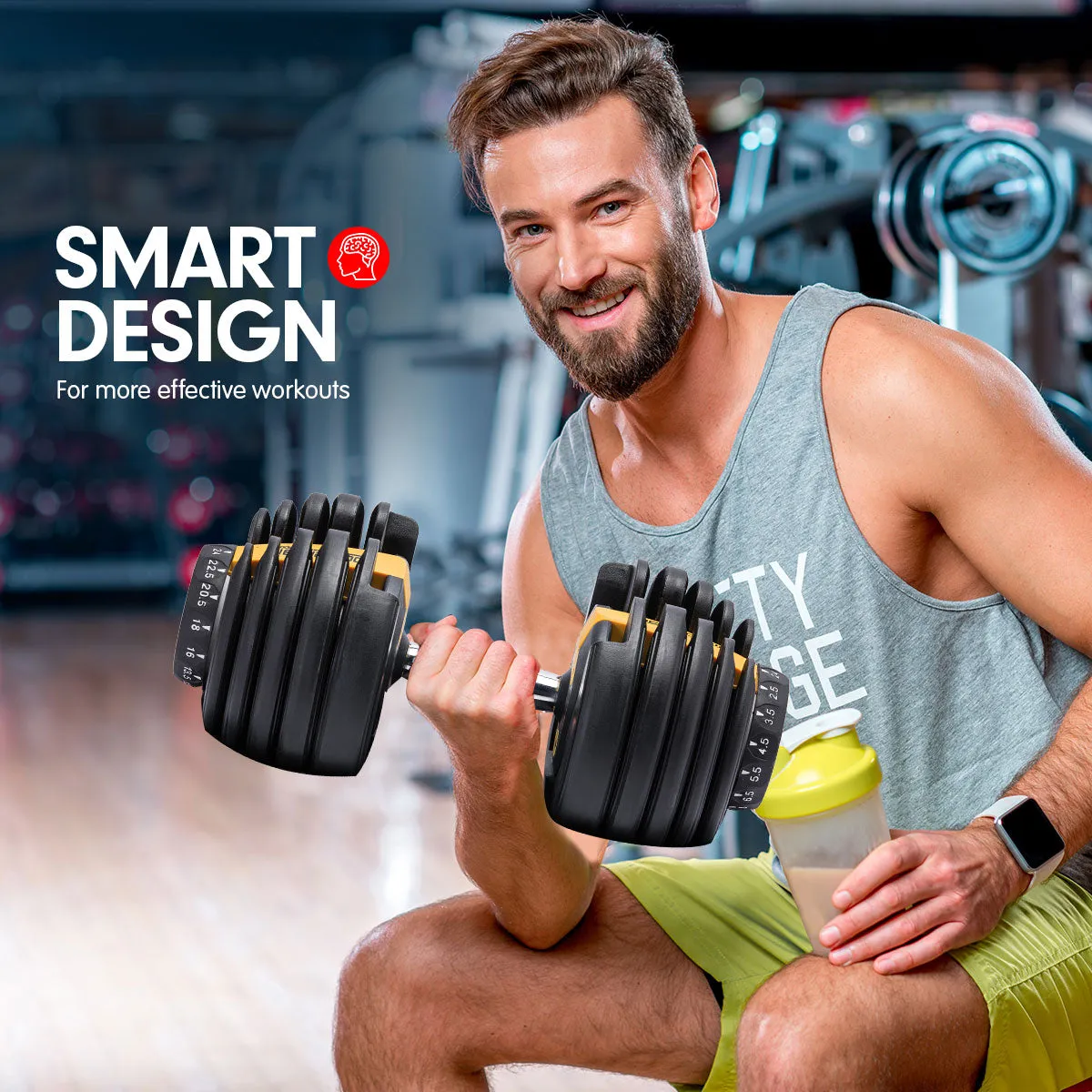 1x 24KG Adjustable Home Gym Dumbbell - Gold