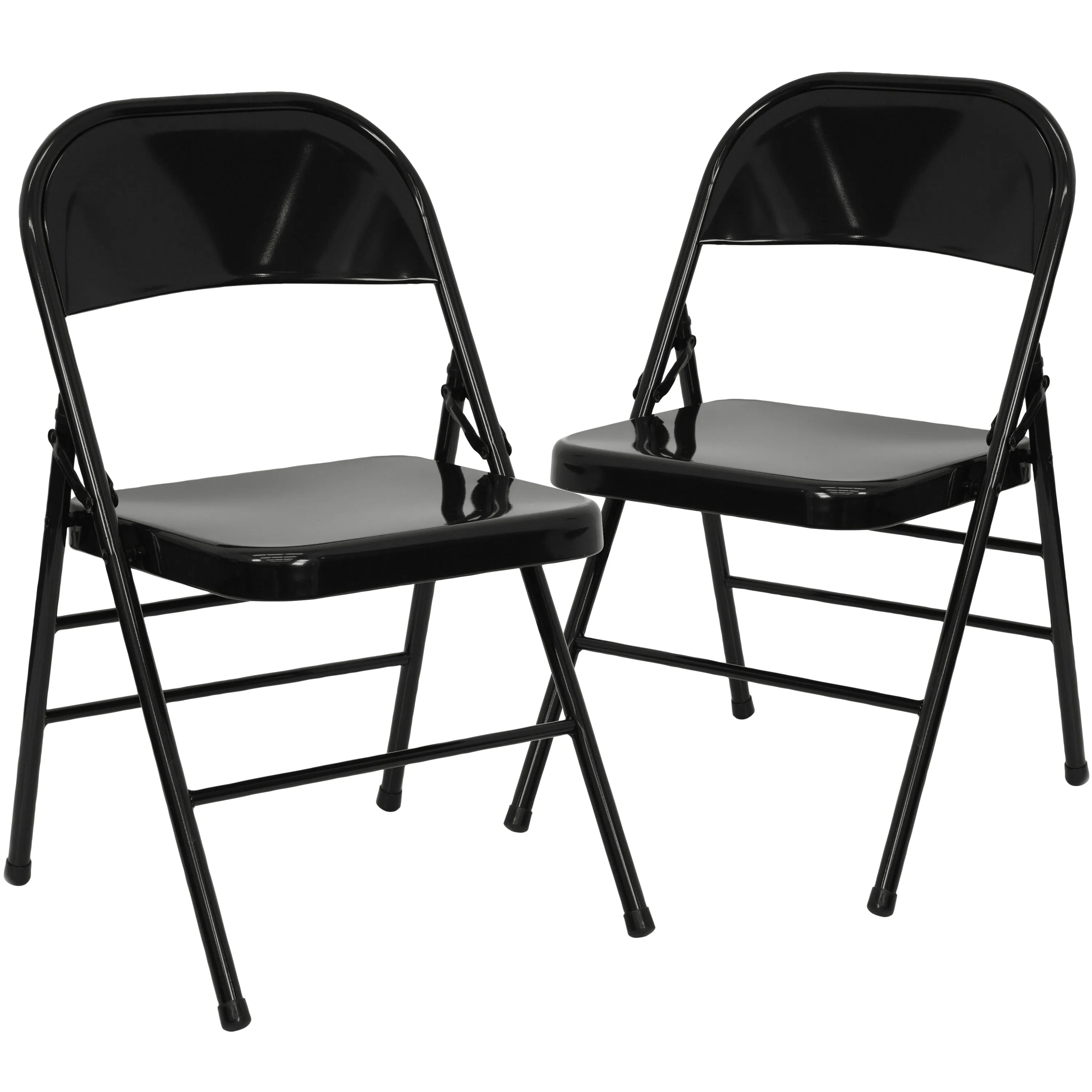 2 Pack HERCULES Series Triple Braced & Double Hinged Black Metal Folding Chair
