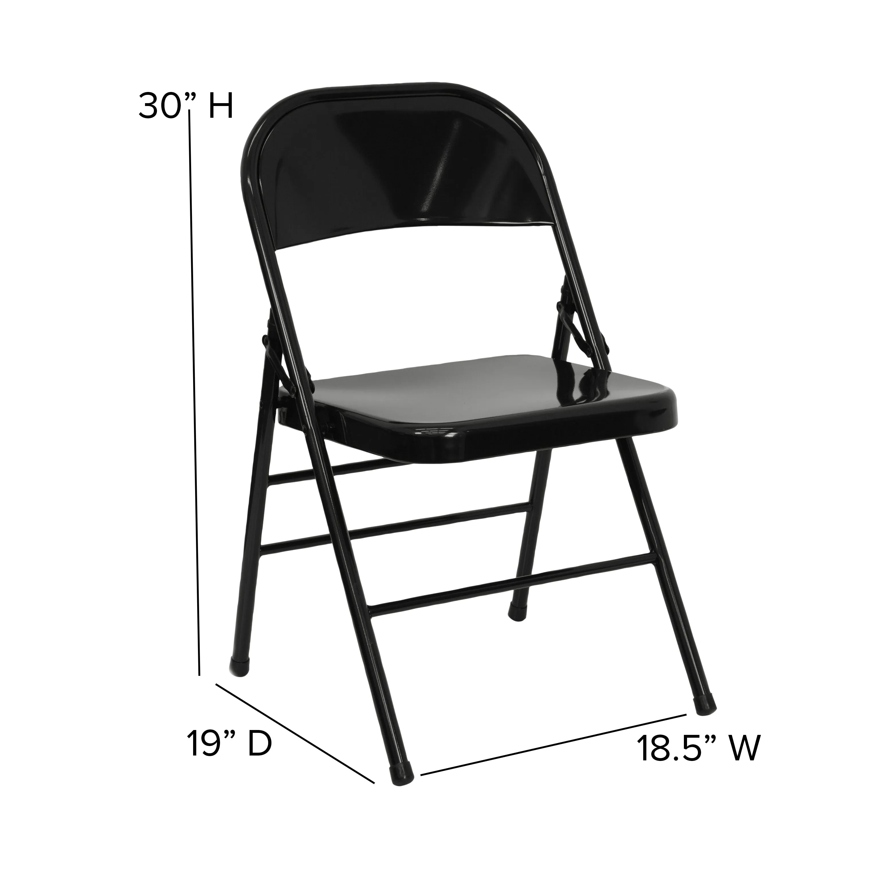 2 Pack HERCULES Series Triple Braced & Double Hinged Black Metal Folding Chair