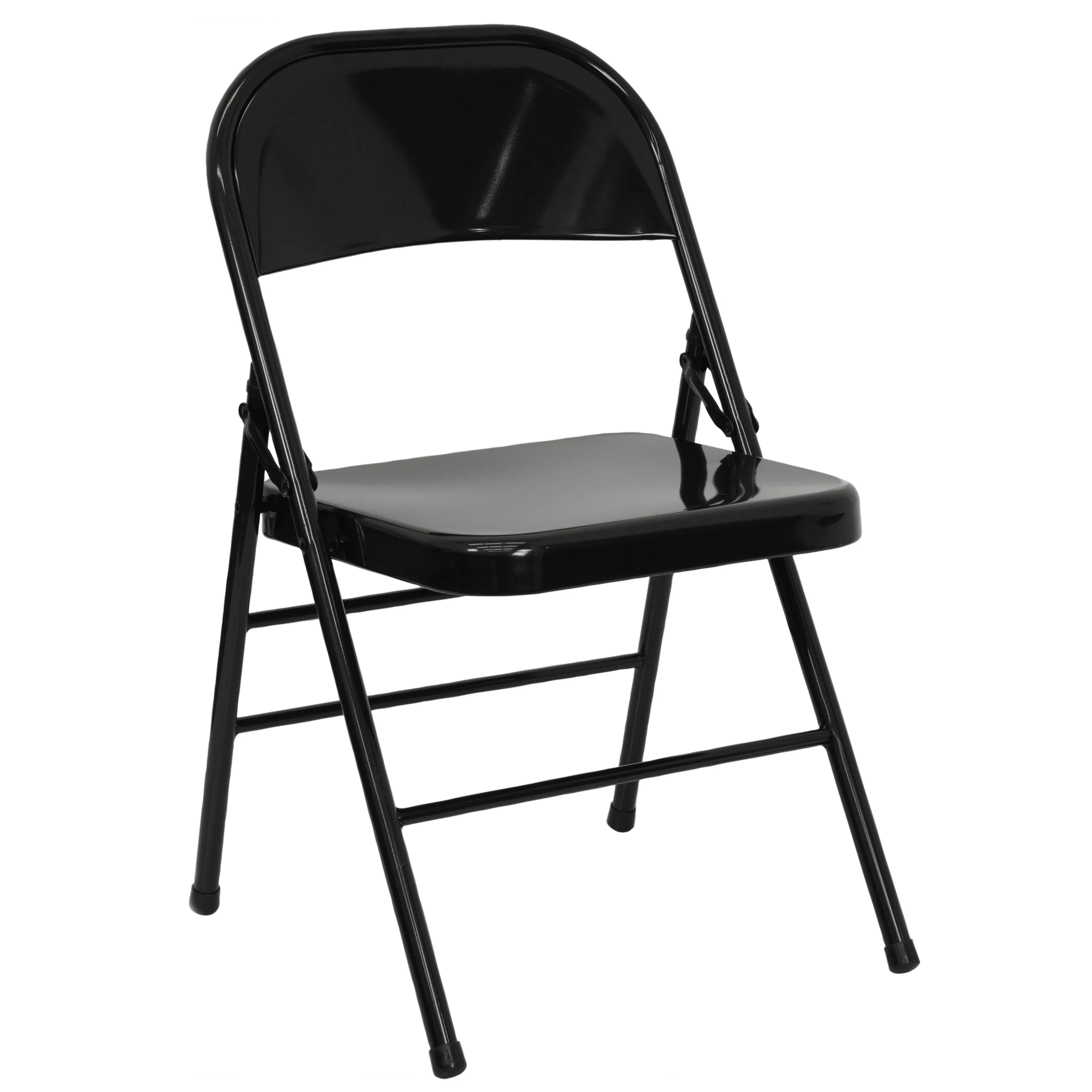 2 Pack HERCULES Series Triple Braced & Double Hinged Black Metal Folding Chair