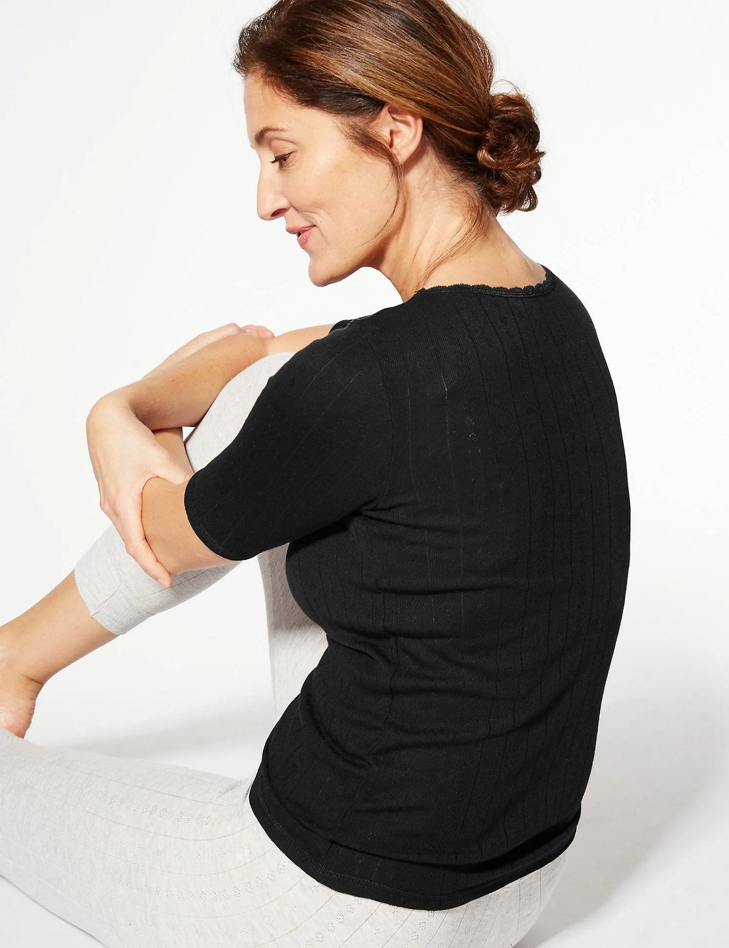2 Pack Thermal Short Sleeve Pointelle Tops
