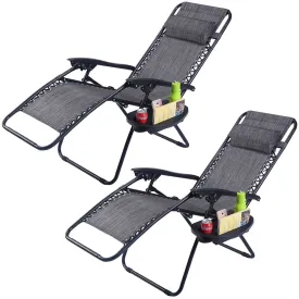 2 Pcs Folding Lounge Chair with Zero Gravity-Gray