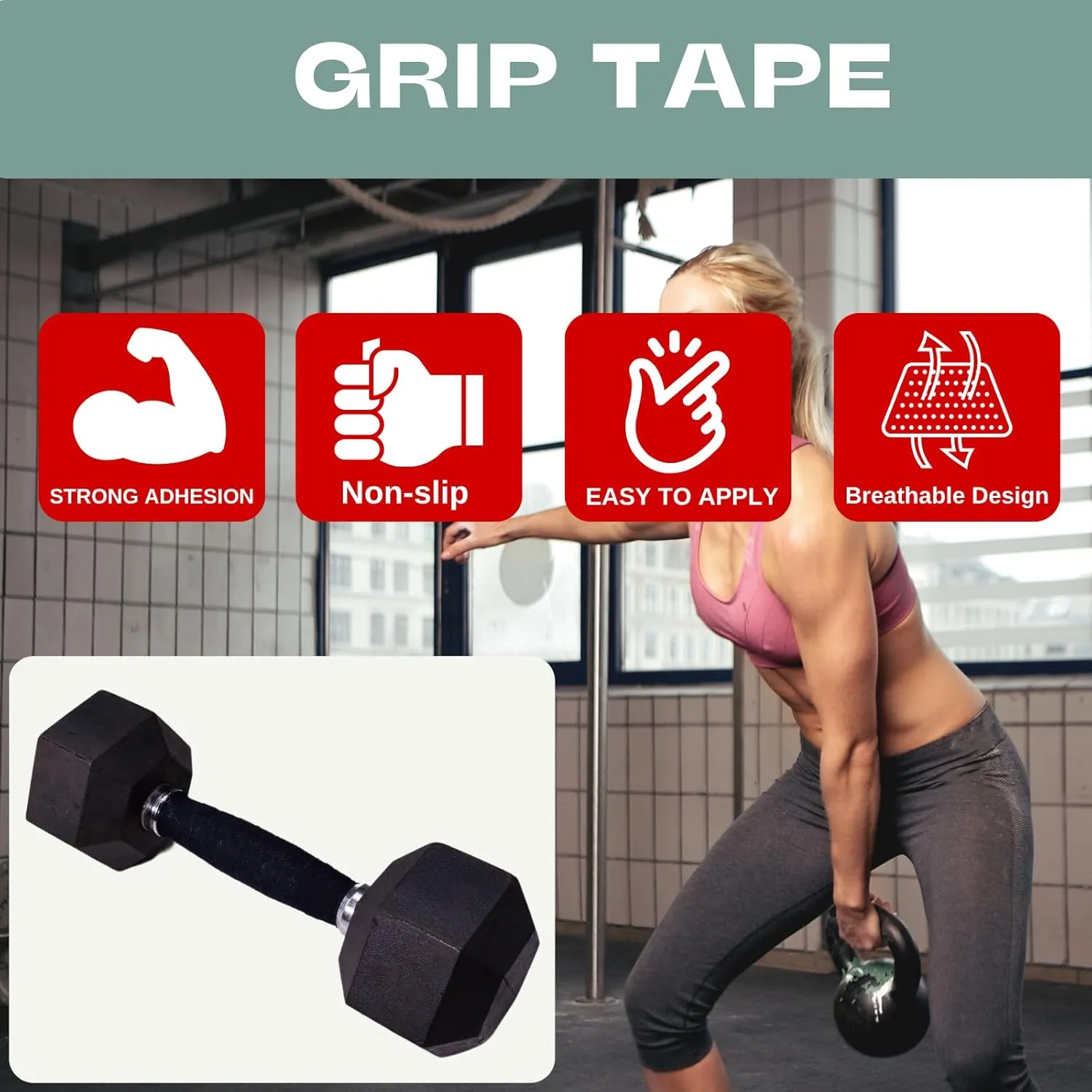 2 PK Grip Tape - Multipurpose Cloth Grip Tape for Pull Up Bars, Barbells, Dumbbells, Sports and Gym Equipment, and Tools- 1 Inch x 16.5 Feet Each Roll
