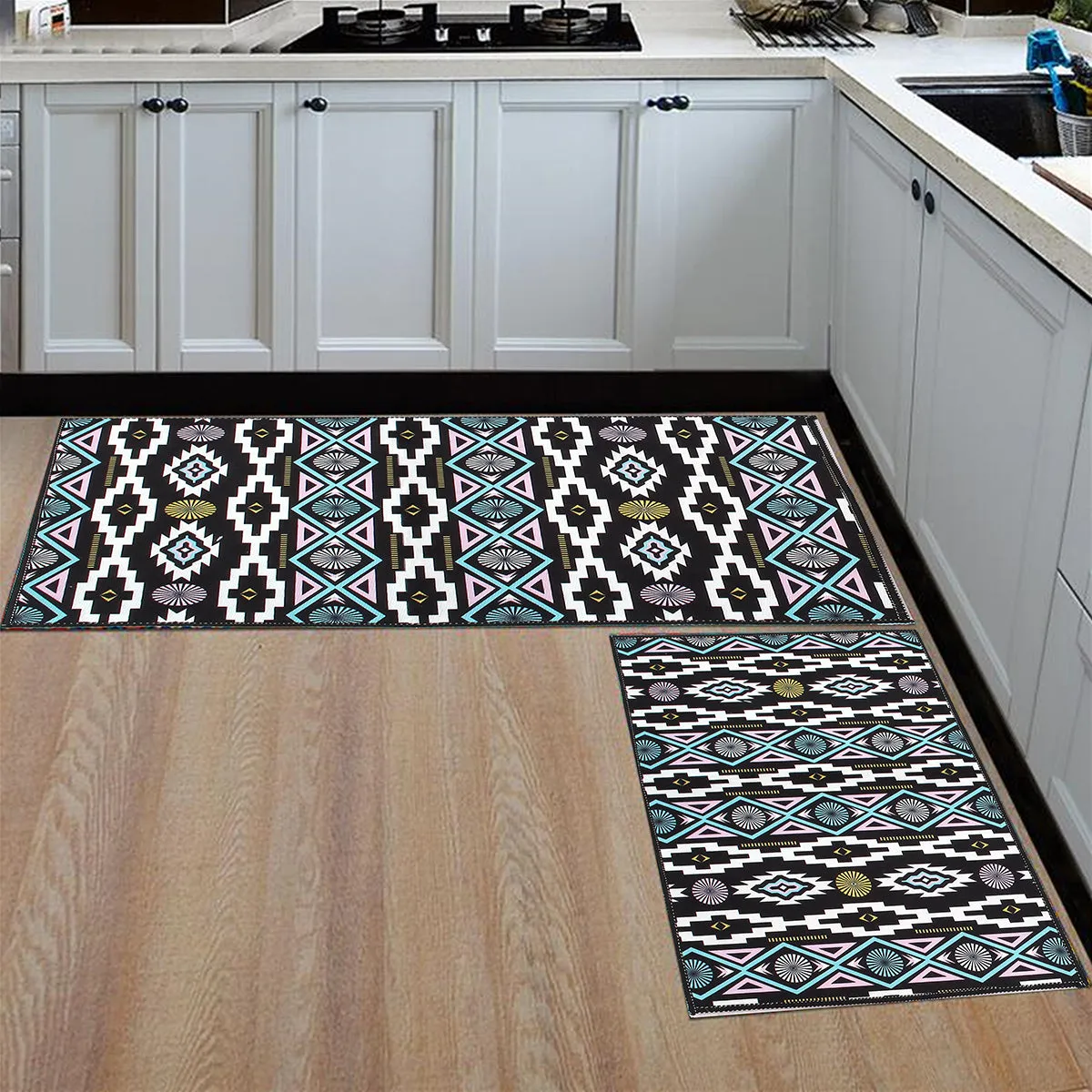 2PCS Carvapet Non-Slip Kitchen Mat Rubber Backing Doormat Runner Rug Set