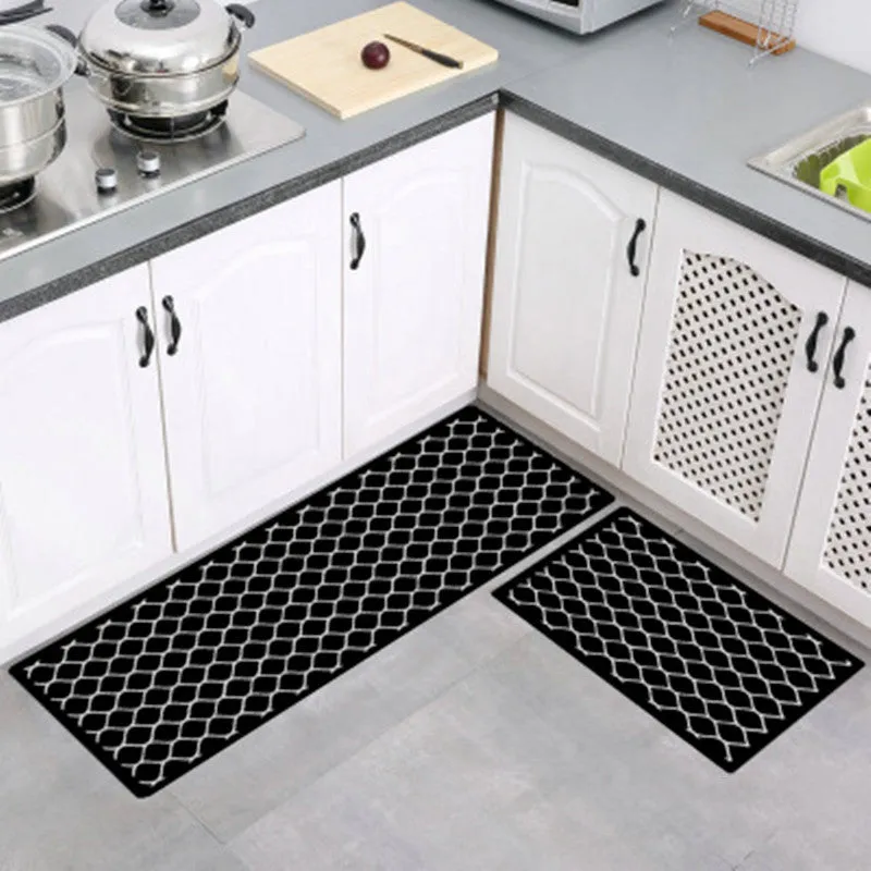 2PCS Carvapet Non-Slip Kitchen Mat Rubber Backing Doormat Runner Rug Set