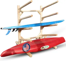 4-Place, One-Sided Kayak and SUP Log Racks, Surfboard Stand, Freestanding Outdoor Storage Rack, Surfboard Storage Racks, SUP Board Stand, Kayaks, Surfboards