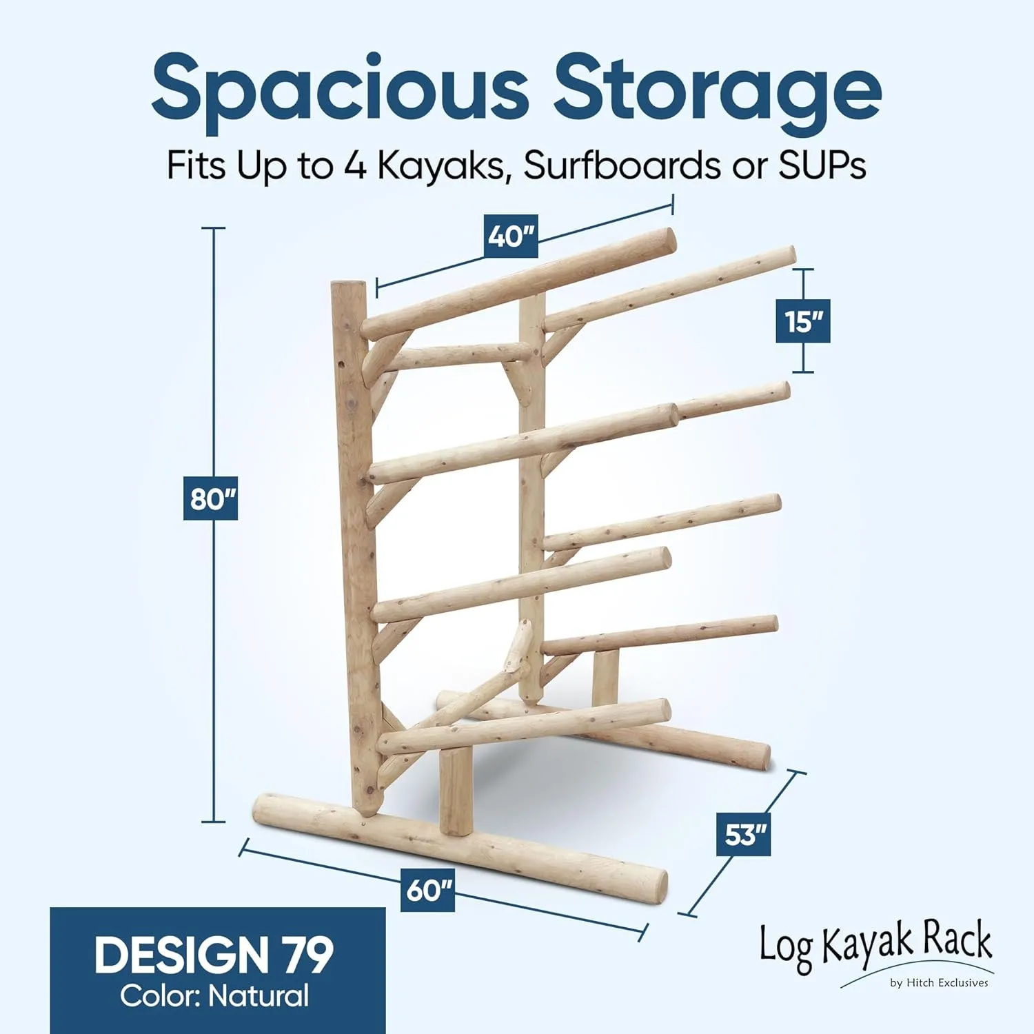 4-Place, One-Sided Kayak and SUP Log Racks, Surfboard Stand, Freestanding Outdoor Storage Rack, Surfboard Storage Racks, SUP Board Stand, Kayaks, Surfboards
