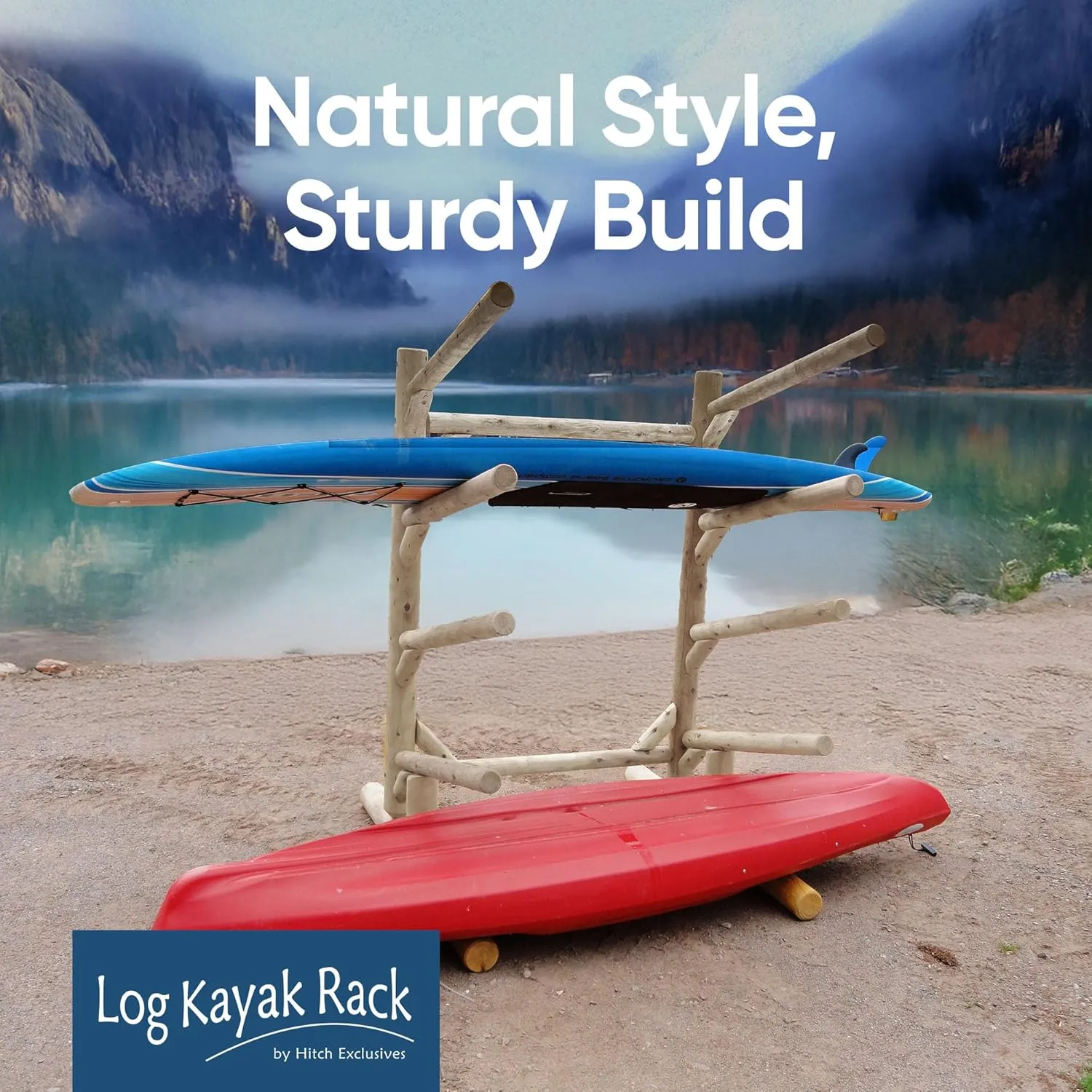 4-Place, One-Sided Kayak and SUP Log Racks, Surfboard Stand, Freestanding Outdoor Storage Rack, Surfboard Storage Racks, SUP Board Stand, Kayaks, Surfboards