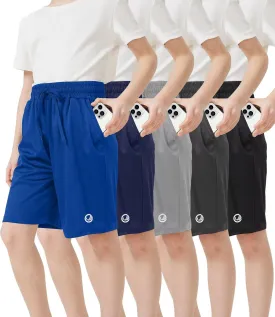 5 Pack Boys Athletic Shorts with Pockets Active Youth Basketball Shorts Quick Dry Kids Gym Soccer Shorts