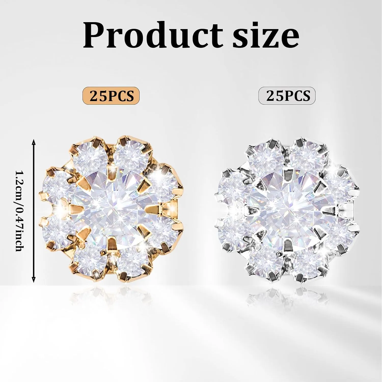 50 PCS 12mm Crystal Rhinestone Buttons, 25 Silver Buttons & 25 Golden Buttons Wedding Rhinestone Button Pearl Brooch Embellishments for Jewelry Making DIY Decoration