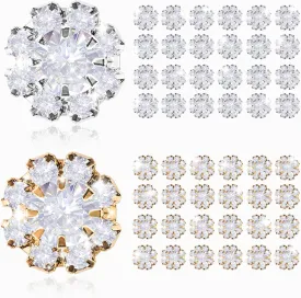 50 PCS 12mm Crystal Rhinestone Buttons, 25 Silver Buttons & 25 Golden Buttons Wedding Rhinestone Button Pearl Brooch Embellishments for Jewelry Making DIY Decoration