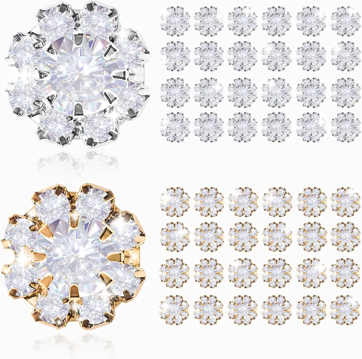 50 PCS 12mm Crystal Rhinestone Buttons, 25 Silver Buttons & 25 Golden Buttons Wedding Rhinestone Button Pearl Brooch Embellishments for Jewelry Making DIY Decoration