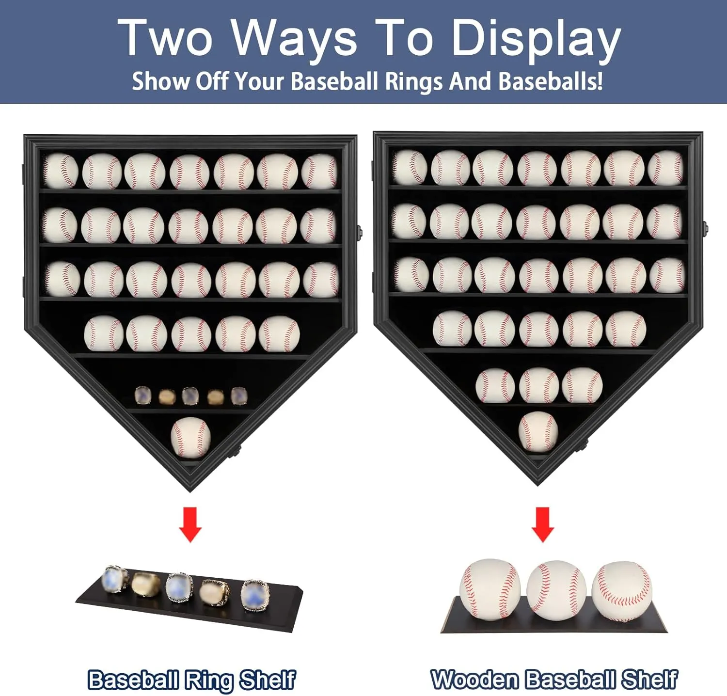 Baseball Display Case Baseball Holders for Balls Display Baseball Ring Display Wall Cabinet with Anti-Theft Lock for Collection Autographed Baseballs