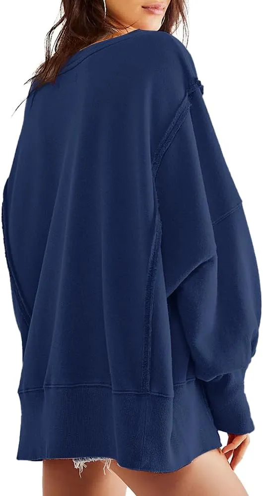 Beaully Women's Oversized Sweatshirts Crew Neck Long Sleeve Side Slit Pullovers Sweatshirt Casual Fall Clothes Sweater