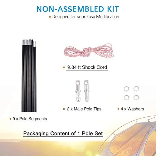 BRILLIANCE4U Tent Poles 12ft 8.5mm, Fits Female and Male Ends Tent, 7001 T6 Heated Aluminum Tent Pole Repair Kit, Lightweight Tent Poles Replacement, Outer Diameter 0.33”1 Pole Pack
