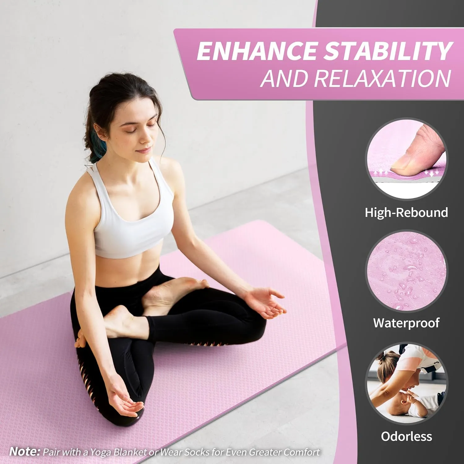 CAMBIVO Yoga Mat for Women Men Kids, 1/3 & 1/4 & 2/5 Inch Extra Thick Yoga Mat Non Slip, 72" x 24" TPE Yoga Mats, Workout Mat with Carrying Strap for Yoga, Pilates and Floor Exercises