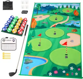 Chipping Golf Game Backyard Golf Games Training Mat for Adults Indoor Outdoor Golf Games for Kids Stick Chip Golf Game for Home Backyard Office Sticky Golf Mat Game Party Games(Golf Club Included)