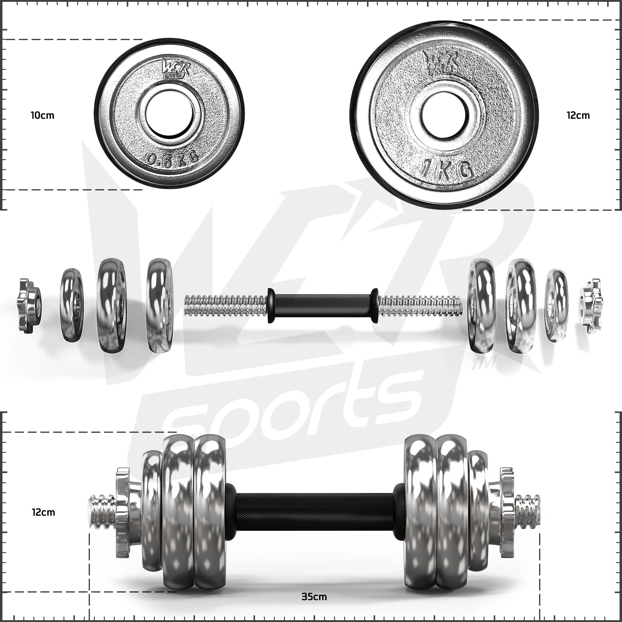 ChromeXBell Chrome Dumbbell Set 15KG SET