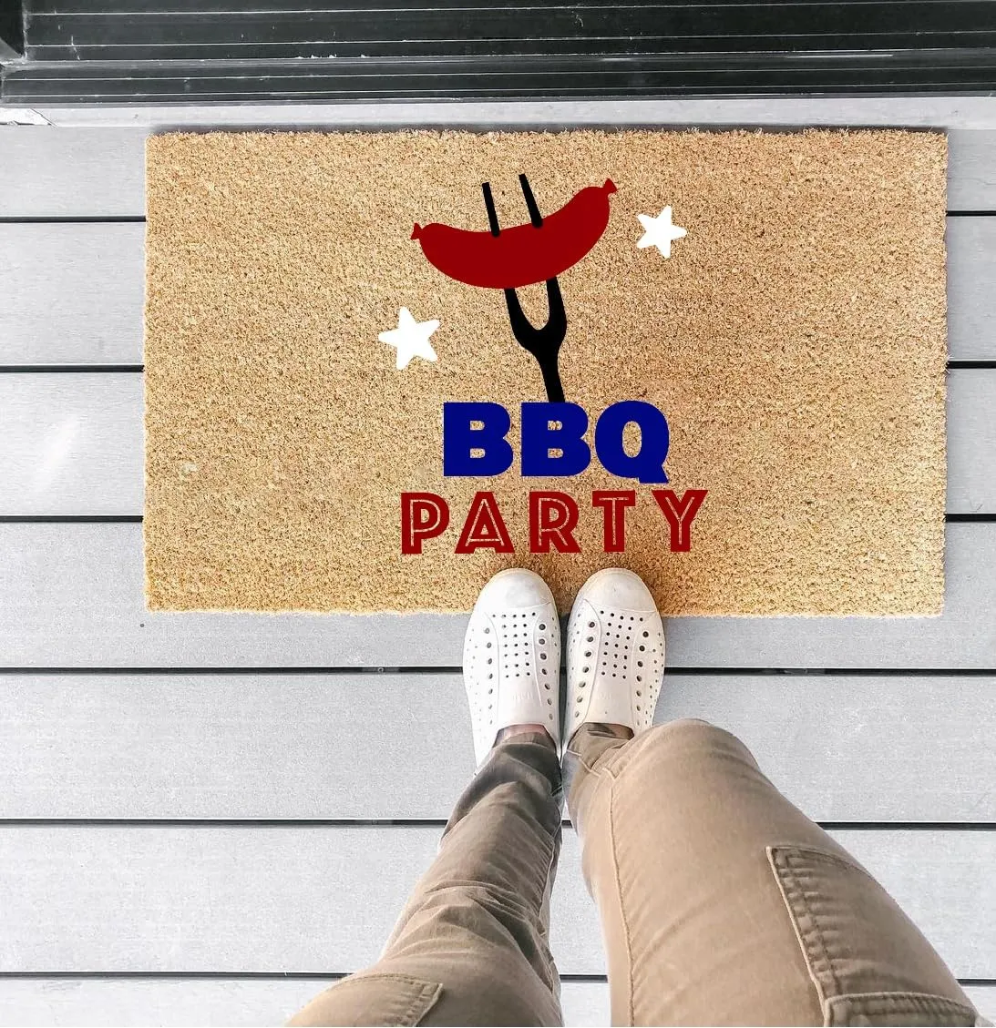 COCO MATS 'N MORE BBQ Party Door Mat - Ultimate BBQ Party Decor for Independence Day (18Lx30W) Durable Entry Mat Uses Natural Coir to Scrape Dirtiest Shoes | 4th of July Doormats
