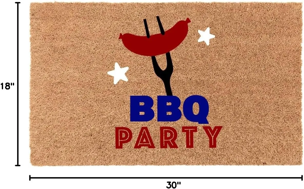 COCO MATS 'N MORE BBQ Party Door Mat - Ultimate BBQ Party Decor for Independence Day (18Lx30W) Durable Entry Mat Uses Natural Coir to Scrape Dirtiest Shoes | 4th of July Doormats