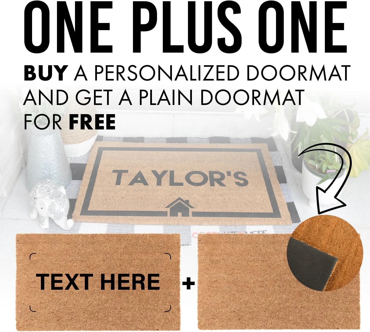 COCO MATS 'N MORE Coir Personalized Door Mat, (14 x 22 Black) Welcome Mats with Vinyl Backing | Tough Coir Bristles Cleans Dirtiest Shoes | Housewarming Gifts (Leafy Vine),  18x30 Plain Free