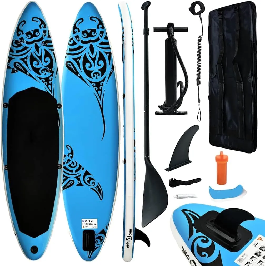 Comfortable Inflatable Stand Up Paddleboard Set, Durable and Stable for Kayaking and Paddling, 120.1" Blue Design