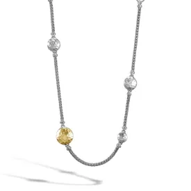 Dot Hammered Gold Silver Station Sautoir Necklace - NZ7161