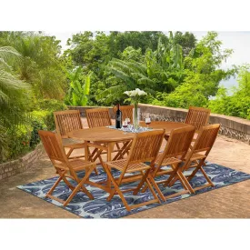 East West Furniture BSCM9CWNA 9 Piece Patio Dining Set Includes an Oval Outdoor Acacia Wood Table and 8 Folding Side Chairs, 36x78 Inch, Natural Oil