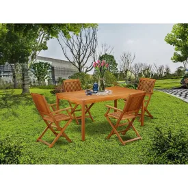 East West Furniture CMCM5CANA 5 Piece Patio Bistro Dining Furniture Set Includes a Rectangle Outdoor Acacia Wood Table and 4 Folding Arm Chairs, 36x66 Inch, Natural Oil
