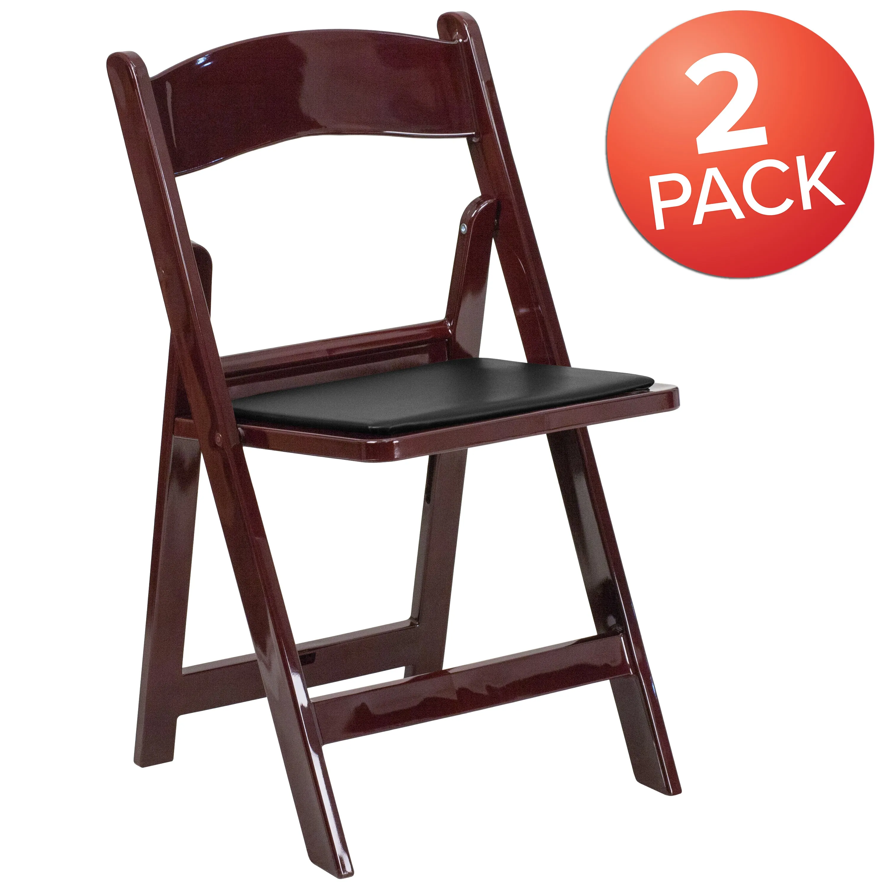 Hercules Folding Chair - Red Mahogany Resin - 2 Pack 800LB Weight Capacity Comfortable Event Chair - Light Weight Folding Chair
