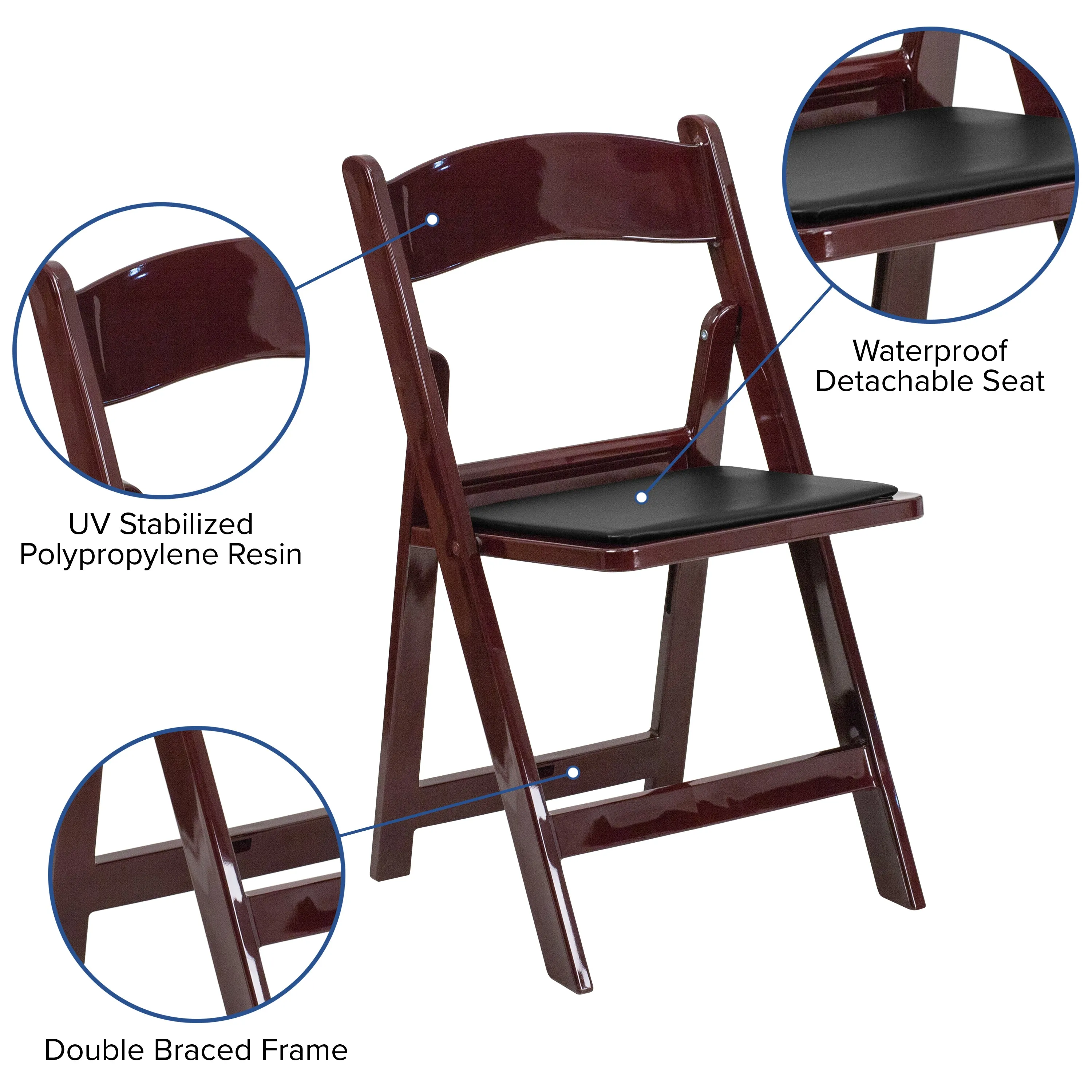 Hercules Folding Chair - Red Mahogany Resin - 2 Pack 800LB Weight Capacity Comfortable Event Chair - Light Weight Folding Chair