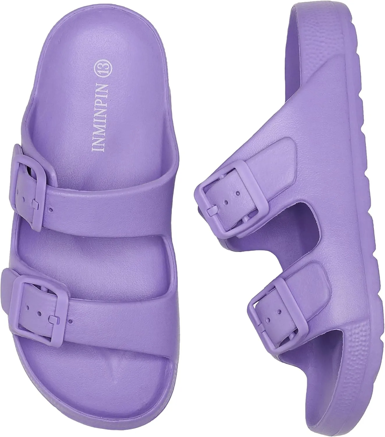 INMINPIN Boys Girls Double Buckle Slide Sandals Comfort Beach Pool Shower Slippers Adjustable Indoor Outdoor Little Kid/Big Kid