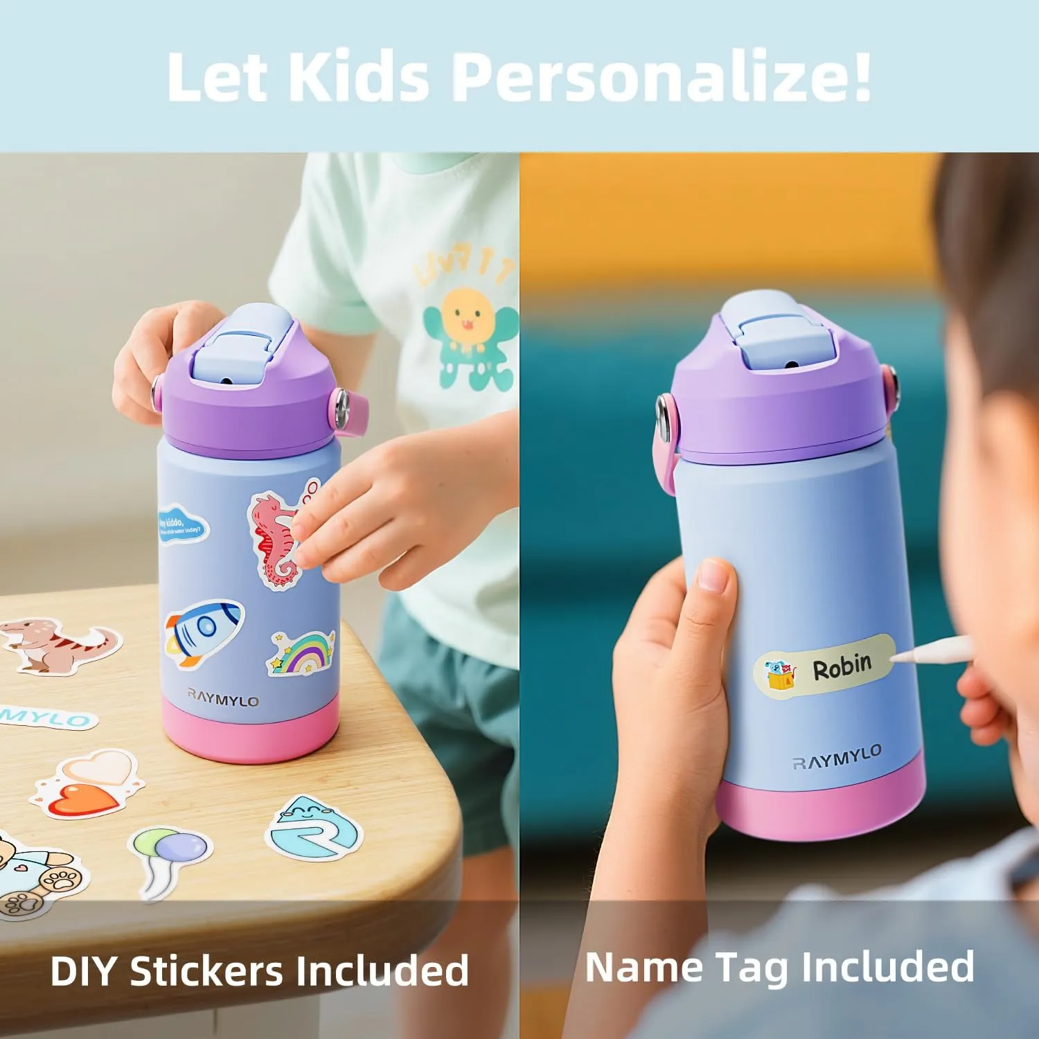 Kids Water Bottle, Toddler Stainless Steel Insulated Hydro Small Flask with Straw & Silicone Boot, Boys/Girls Small Water Bottle for School, 100% Leakproof & BPA Free & Keep Cold for 24 Hours