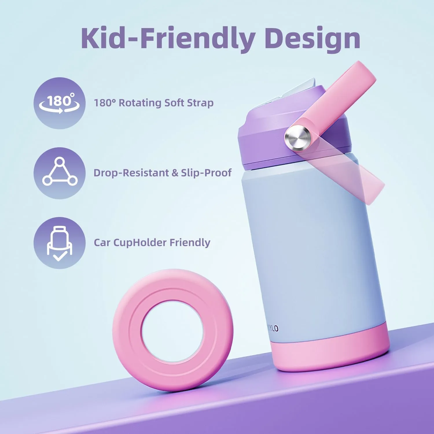 Kids Water Bottle, Toddler Stainless Steel Insulated Hydro Small Flask with Straw & Silicone Boot, Boys/Girls Small Water Bottle for School, 100% Leakproof & BPA Free & Keep Cold for 24 Hours