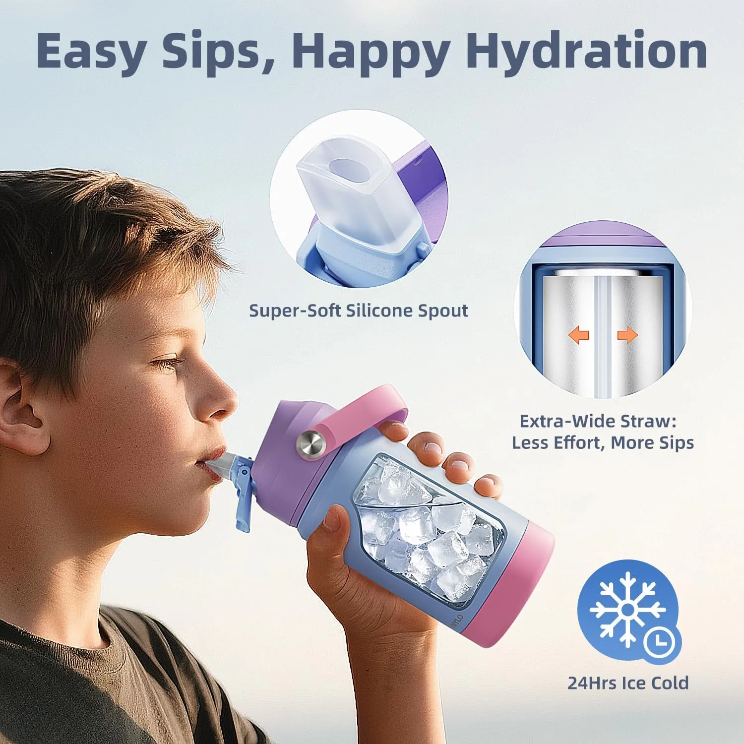 Kids Water Bottle, Toddler Stainless Steel Insulated Hydro Small Flask with Straw & Silicone Boot, Boys/Girls Small Water Bottle for School, 100% Leakproof & BPA Free & Keep Cold for 24 Hours