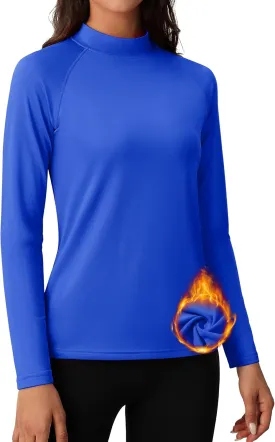 MAGCOMSEN Women's Thermal Shirts Mock Turtleneck Fleece Lined Long Sleeve Workout Underwear Base Layer Pullover Tops