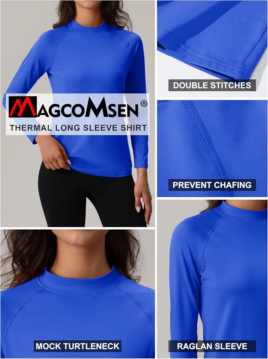 MAGCOMSEN Women's Thermal Shirts Mock Turtleneck Fleece Lined Long Sleeve Workout Underwear Base Layer Pullover Tops