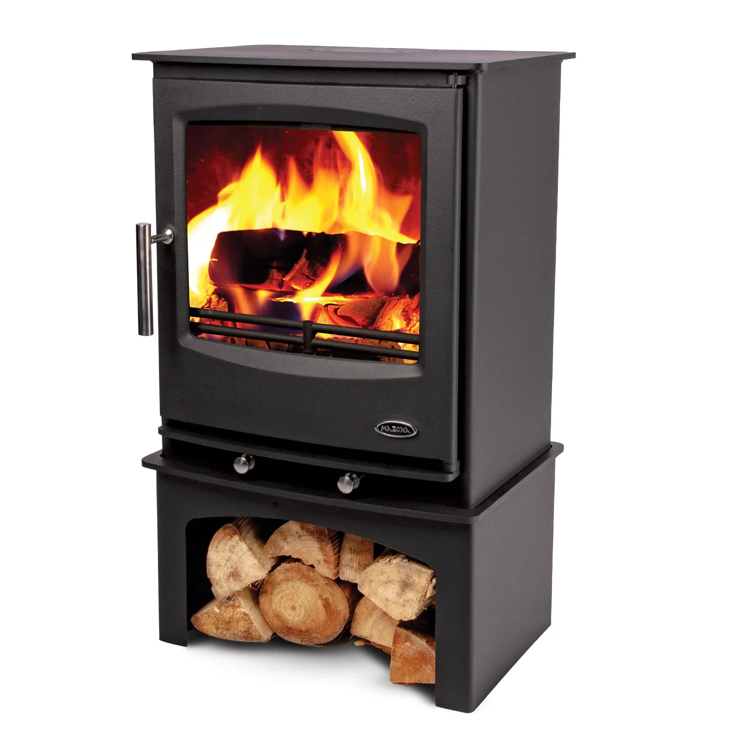Mazona Rye 5 kW Multifuel Woodburning Stove, With Log Store, Freestanding, Eco Design Approved, Defra Approved