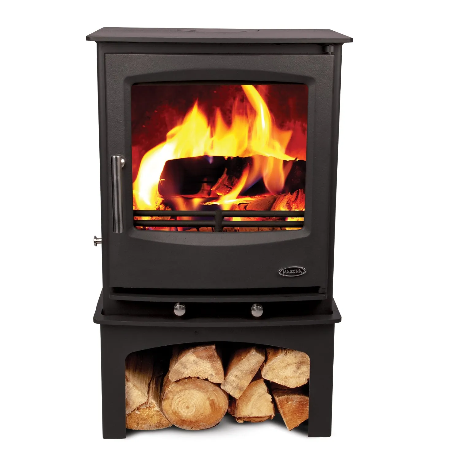 Mazona Rye 5 kW Multifuel Woodburning Stove, With Log Store, Freestanding, Eco Design Approved, Defra Approved