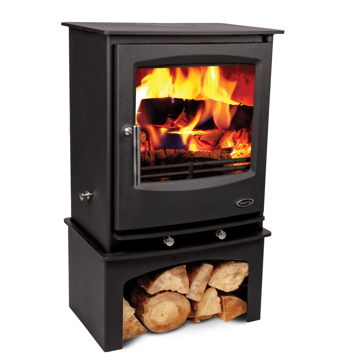 Mazona Rye 5 kW Multifuel Woodburning Stove, With Log Store, Freestanding, Eco Design Approved, Defra Approved