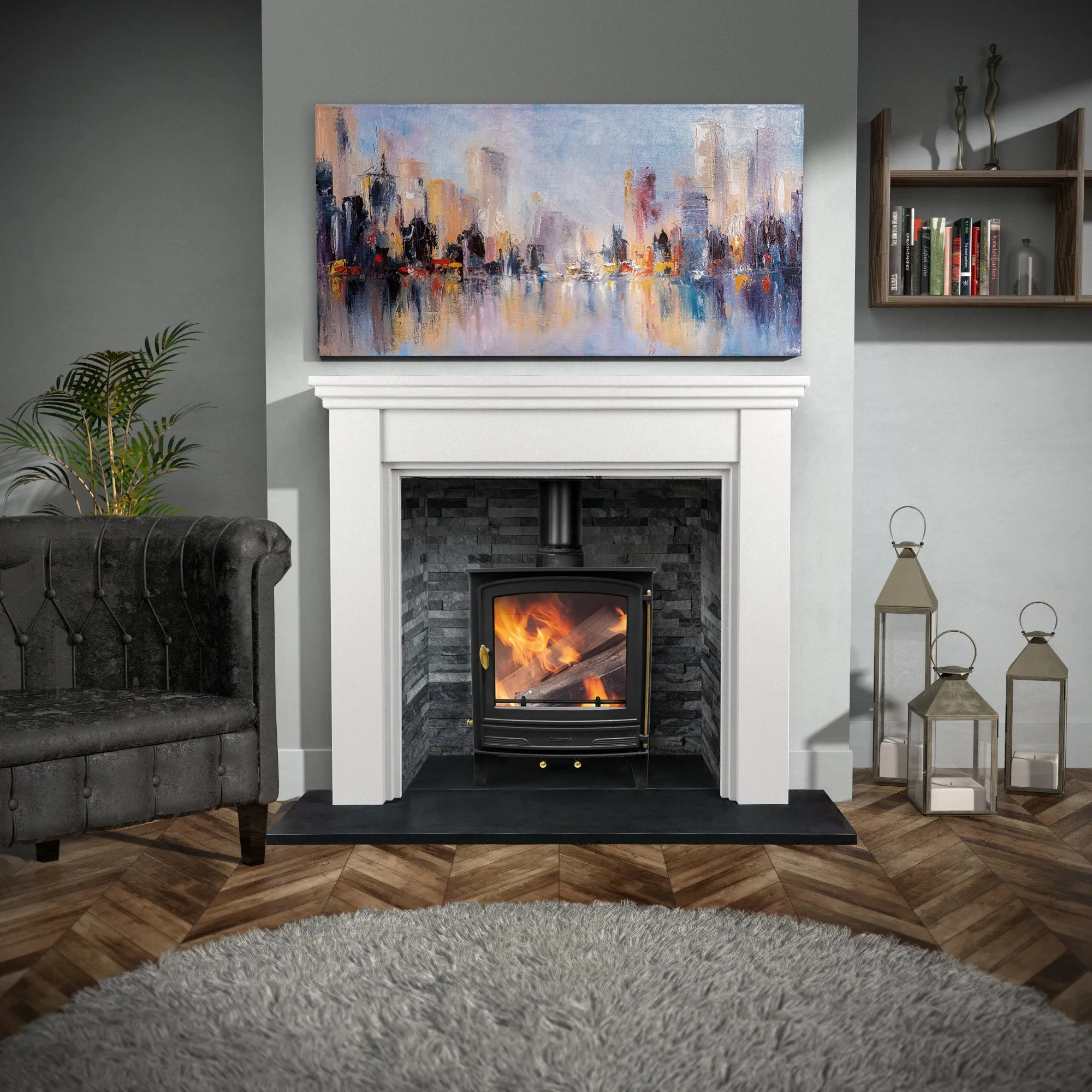 Mazona Warwick Widescreen 5kW Multifuel Woodburning Stove, With Log Store, Freestanding, Eco Design Approved, Defra Approved