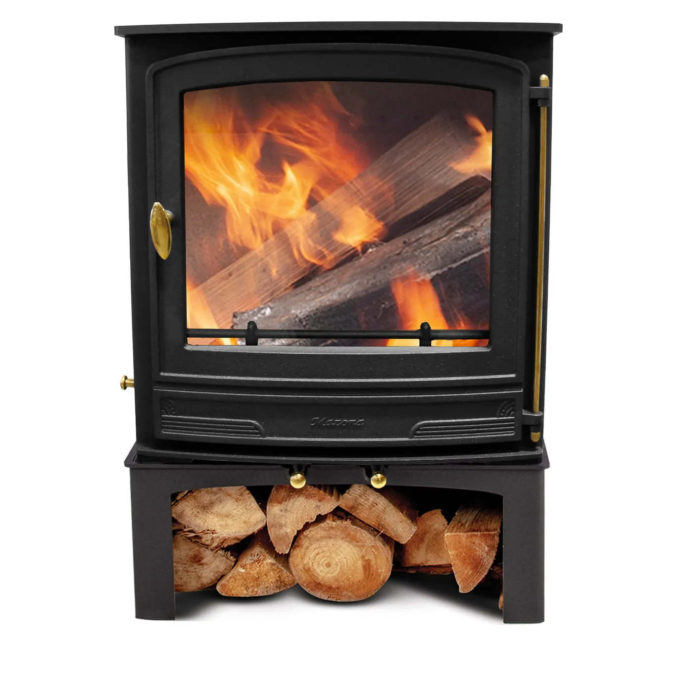Mazona Warwick Widescreen 5kW Multifuel Woodburning Stove, With Log Store, Freestanding, Eco Design Approved, Defra Approved
