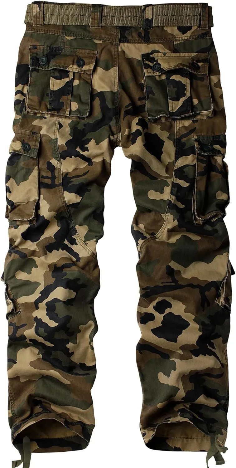 Men's Camo BDU Cargo Tactical Ripstop Casual Lightweight Baggy Combat 100% Cotton Pants with 8 Pockets(No Belt)