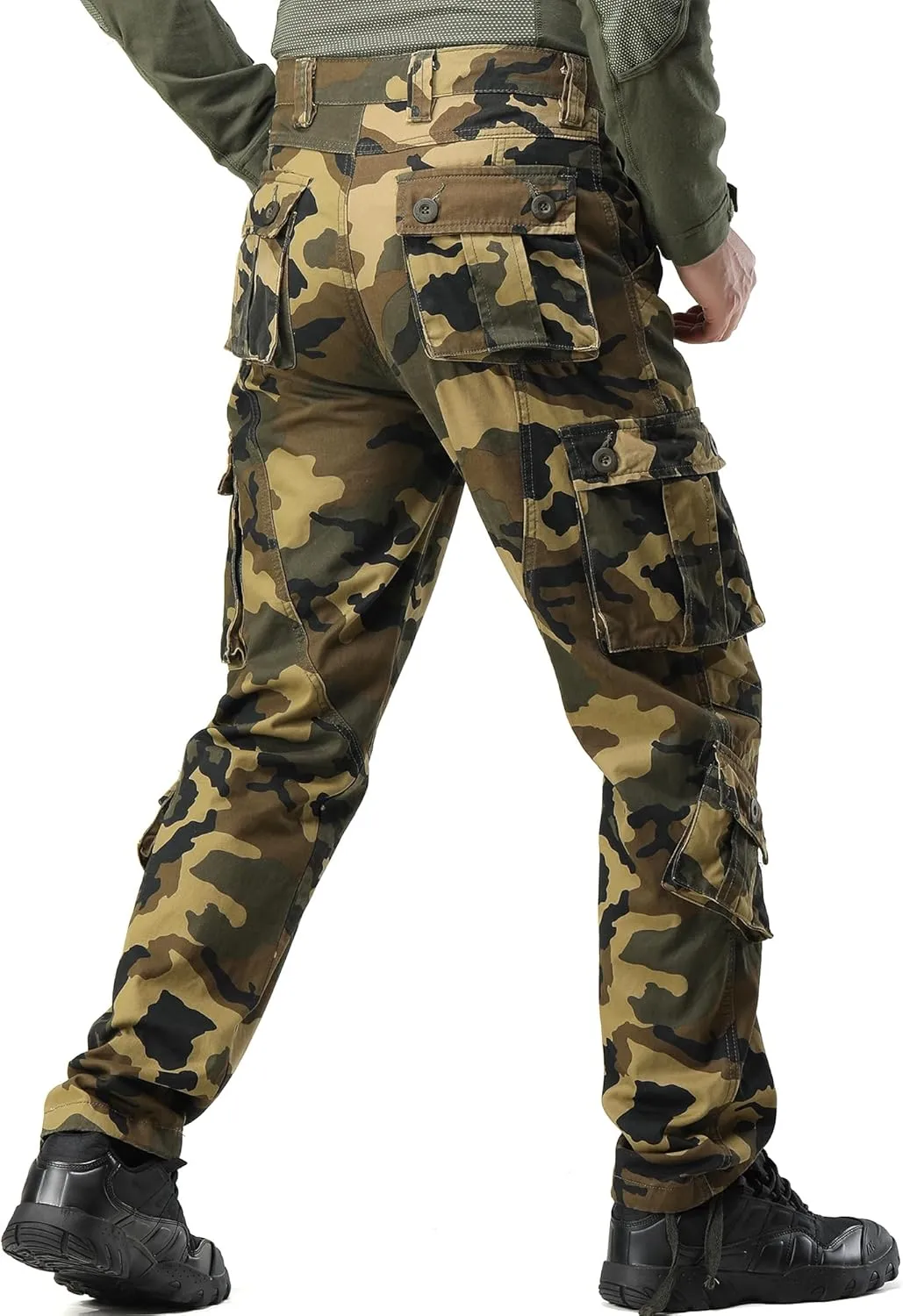 Men's Camo BDU Cargo Tactical Ripstop Casual Lightweight Baggy Combat 100% Cotton Pants with 8 Pockets(No Belt)