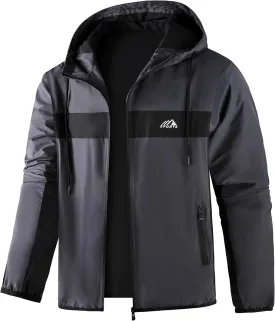Men's Zip Up Waterproof Rain Jacket Outdoor Lightweight Softshell Raincoat for Hiking Travel WIth zippered Pocket