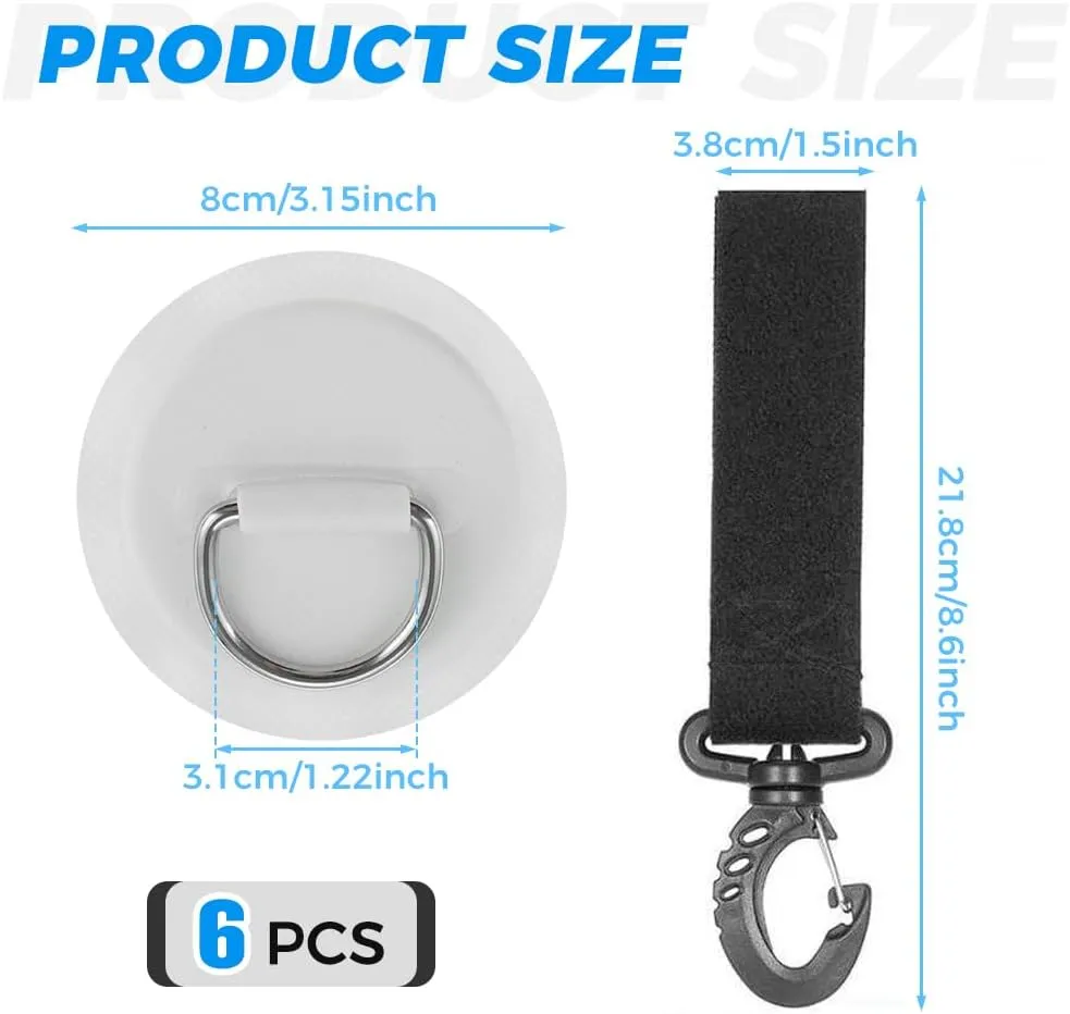 Mgoodoo Stainless Steel D-Ring Patch, 6 Pairs of Paddle Clips and D-Ring PVC Patches, NO Glue Included