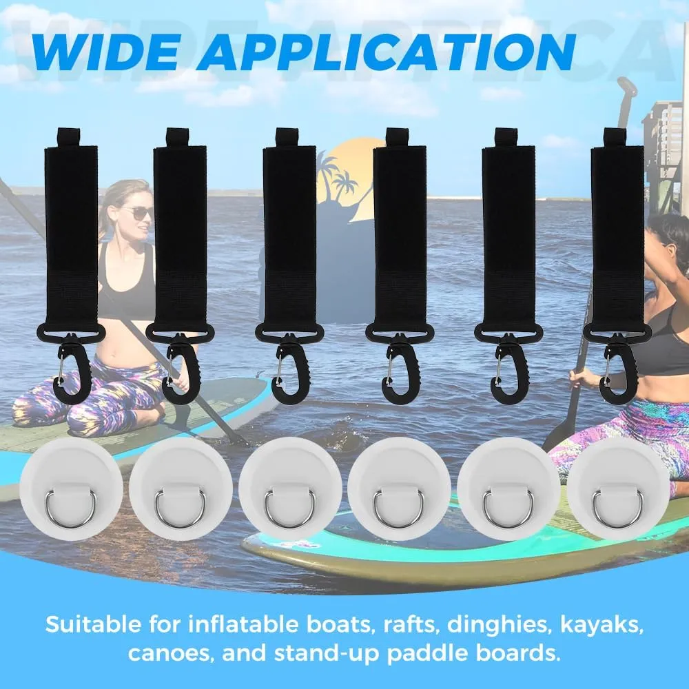 Mgoodoo Stainless Steel D-Ring Patch, 6 Pairs of Paddle Clips and D-Ring PVC Patches, NO Glue Included