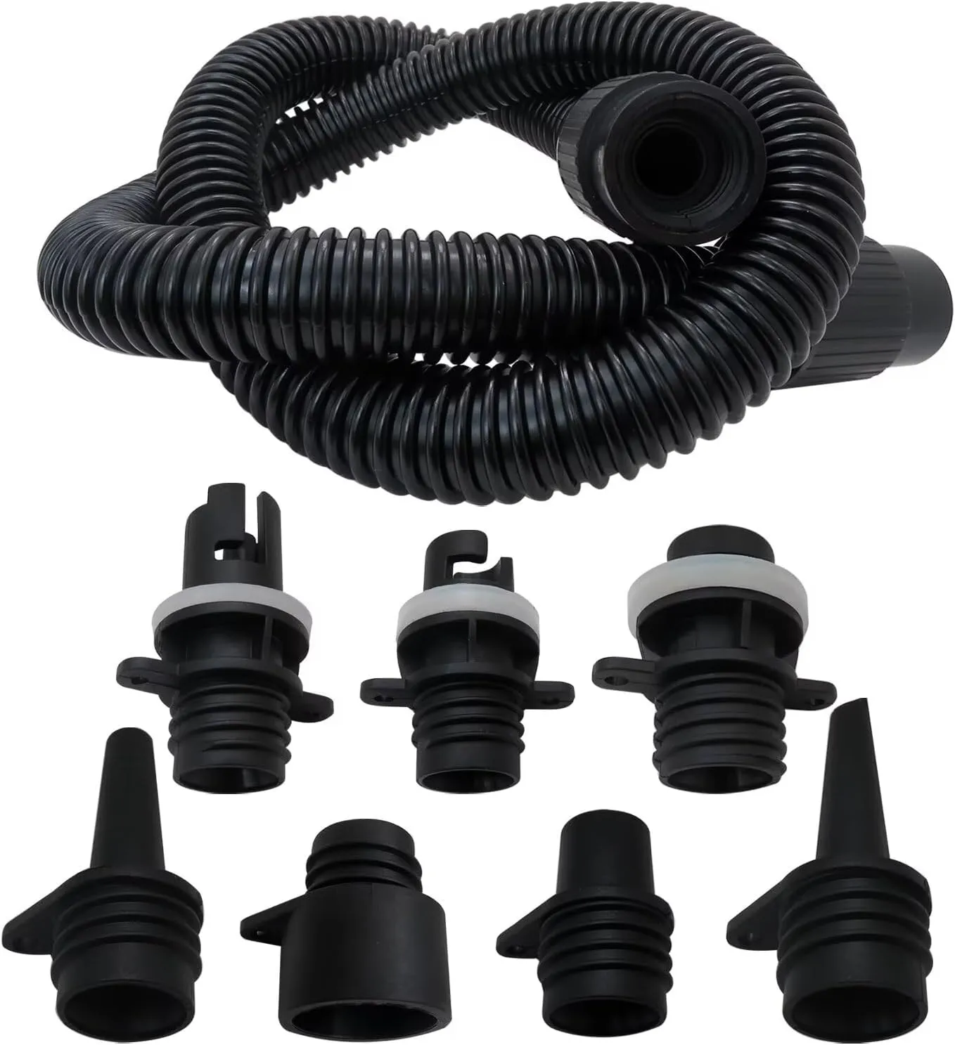 New ABS Material -High Temperature Resistance, Electric Hand Air Pump Accessories-Paddle Board Pump Adapter Hose, Sup Pump Adaptor Kit w/ 7 Air Valve Nozzles and 3.3 Ft Hose